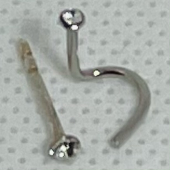 🔥SALE set (2) sterling silver stainless steel diamond CZ nose studs piercing - Picture 8 of 15